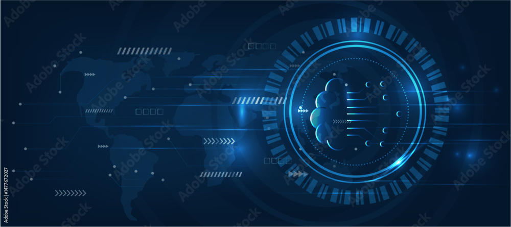 Aufkleber artificial intelligence brain with digital circuit icon futuristic modern cyber background