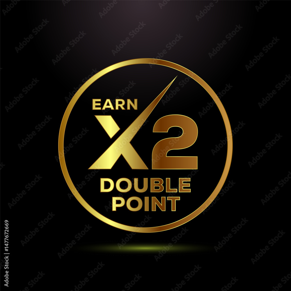 Fototapete earn x2 double point icon design illustration. earn x2 sign symbol in gold color style