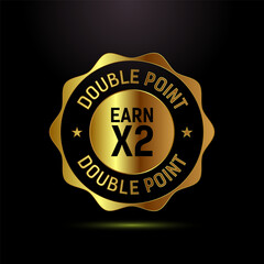 Earn x2 double point icon design illustration. Earn x2 sign symbol in gold color style