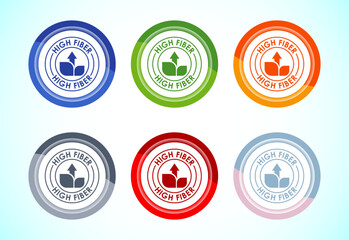 High fiber food icon design illustration. High fiber badge label 6 color button design set
