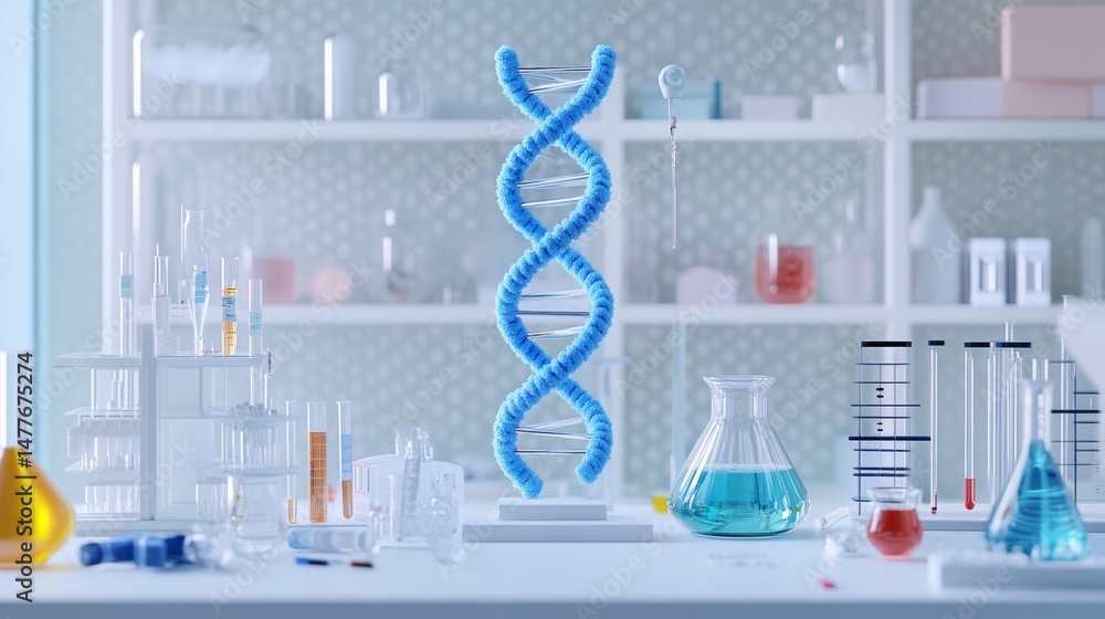 Poster dna helix model laboratory environment scientific content modern setting close-up view symbolizing g