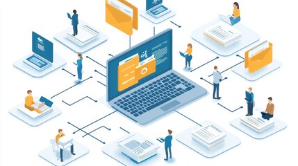 Obraz premium An advanced document management framework leveraging AI and machine learning features intelligent document categorization and advanced data processing capabilities.