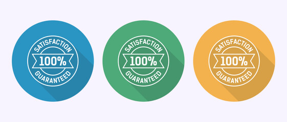 Satisfaction guaranteed icon design illustration, 100 percent satisfaction badge label sign in shadow button design