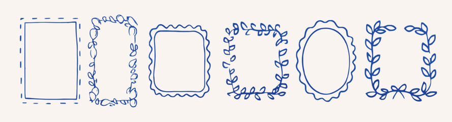 Cute and Quirky Frame Set Vector Illustration of Six Different Hand-Drawn Border Designs