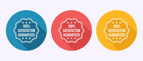 Satisfaction guaranteed icon design illustration, 100 percent satisfaction badge label sign in shadow button design