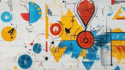 Fototapeta premium An artistic hand-drawn business vision featuring whimsical innovation funnels, growth strategy pathways, and interactive idea generation scenes.