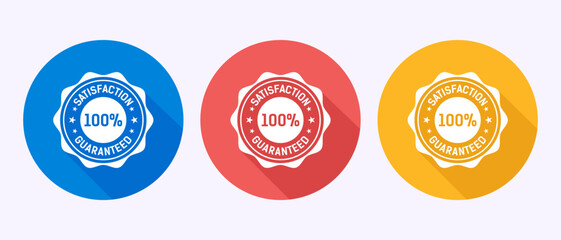 Satisfaction guaranteed icon design illustration, 100 percent satisfaction badge label sign in shadow button design