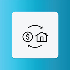 Loan refinancing icon with arrows around a house and dollar sign.