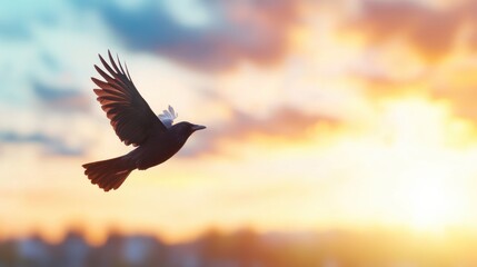 Fototapeta premium Bird in flight against a colorful sunset sky freedom and wildlife in nature