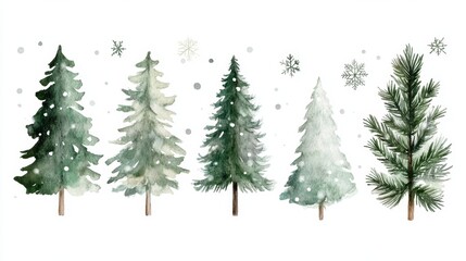 Fototapeta premium Enchanting watercolor illustration of pine trees in nature serene environment artistic viewpoint for creative inspiration