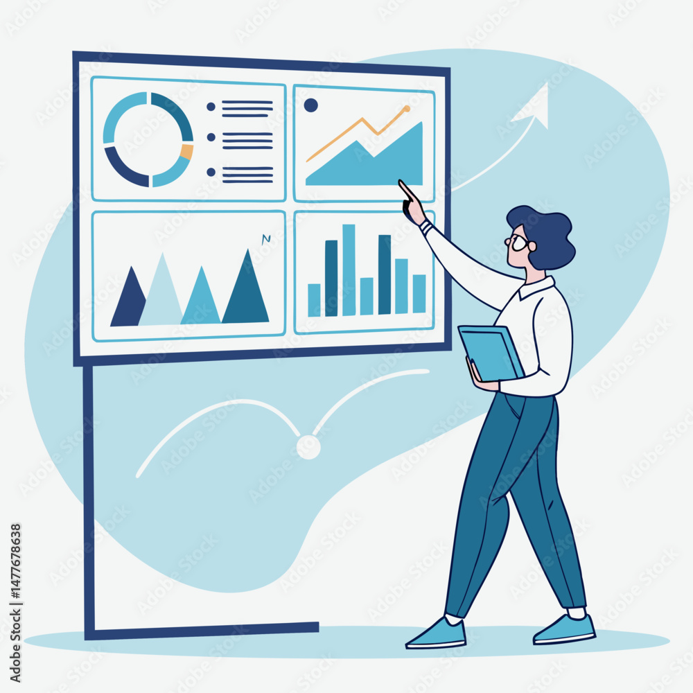 Poster business presentation of financial growth analytics data on a screen with graphs