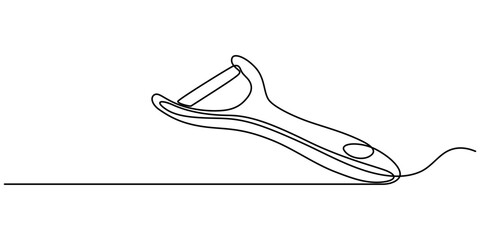Peeler kitchen continuous line. Continuous one line drawing Peeler kitchen. Kitchen, equipment concept. single line drawing, continuous line drawing of vegetable peeler.one line drawing of vegetable.
