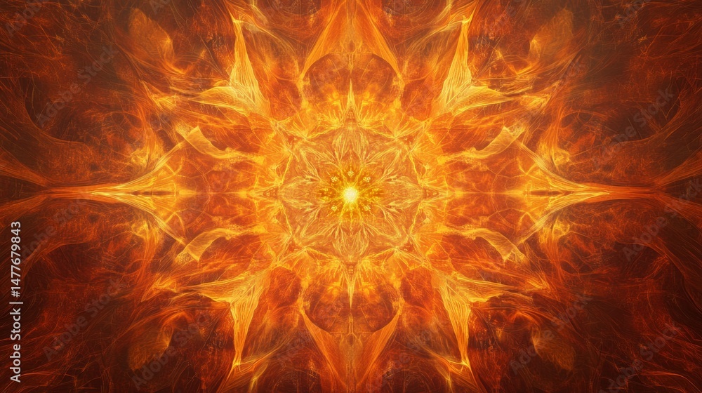Poster radiant flames creating a glowing sunburst pattern abstract art digital landscape dynamic viewpoint 