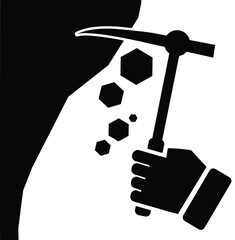 Black 2D vector icon of ice climbing used in travel and adventure-related designs