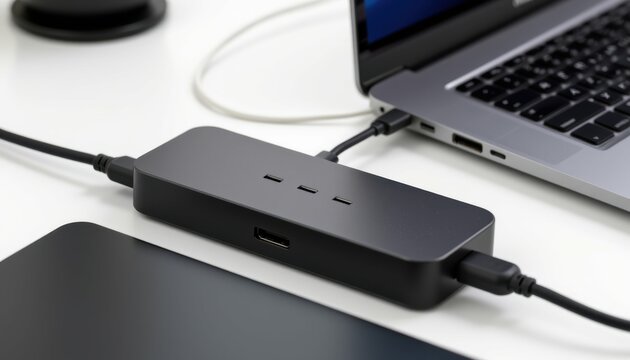 realistic usb c docking station, isolated on white background