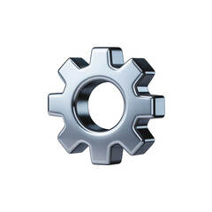 Shiny metallic gear with red center symbolizing innovation and technology on white background