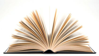 Fototapeta premium An open book, its pages fanned wide, beckoning the reader with the promise of new knowledge, in a captivating composition, hinting at stories untold and adventures awaiting.