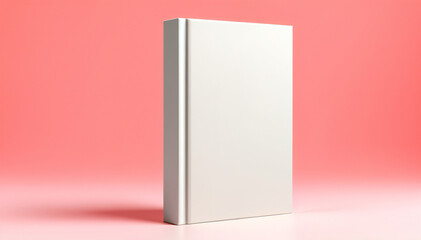 A simple, yet elegant white book mockup on a soft pink background, perfect for showcasing your book cover design. It is a blank canvas for showcasing your literary work.
