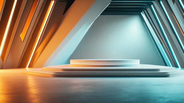 An empty podium set up and ready for a high-impact product launch presentation, designed to create a strong impression and set the stage for a memorable event.