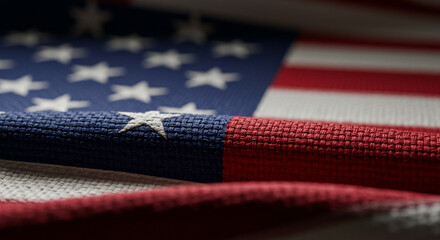 Close-up of the American Flag Revealing Texture and Patriotic Symbolism