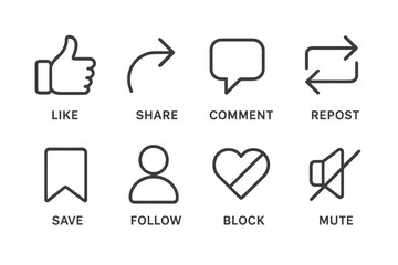 Social Media Interaction Icons in Line Style vector