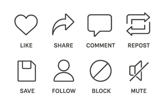 Essential Social Media Action Icons Set vector