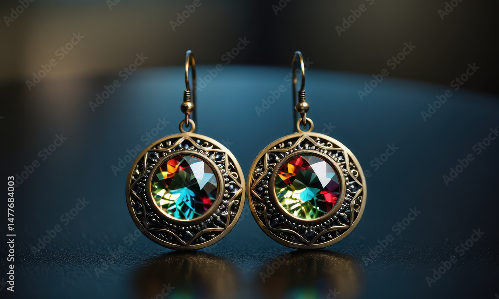 Poster a pair of earrings placed on a table with a simple and clean background