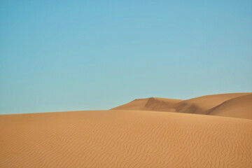 Scenic red sand dunes in the desert surrounding Dubai, United Arab Emirates. 