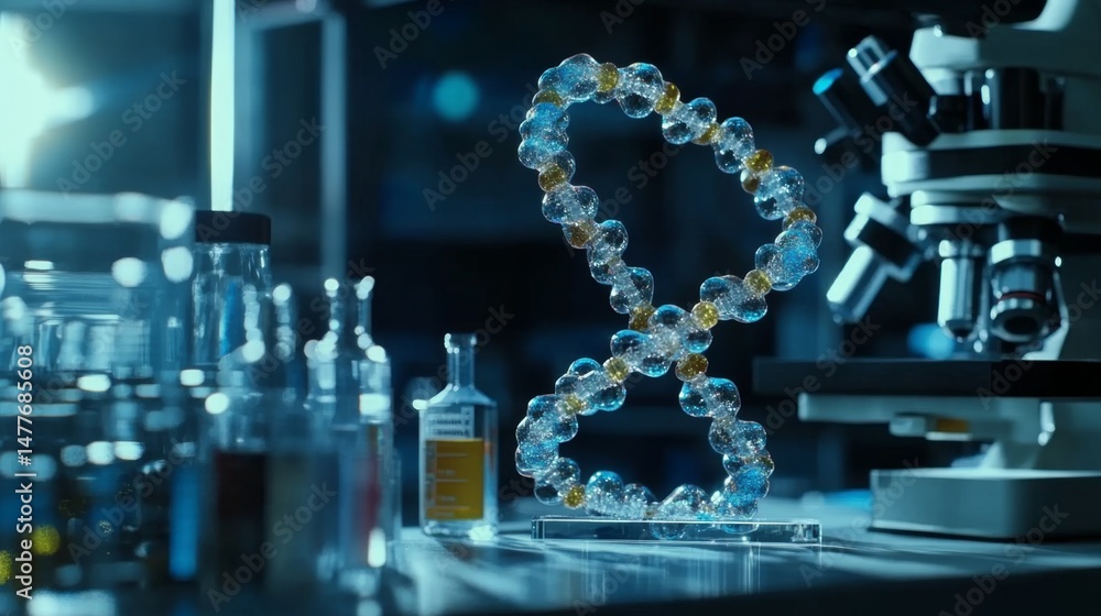 Poster scientific exploration of dna molecule visualization in laboratory environment with advanced microsc