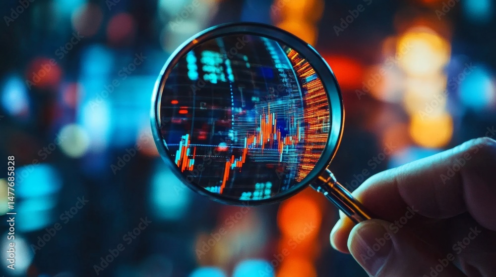 Poster trend analysis insights through a magnifying glass in business data visualization professional envir