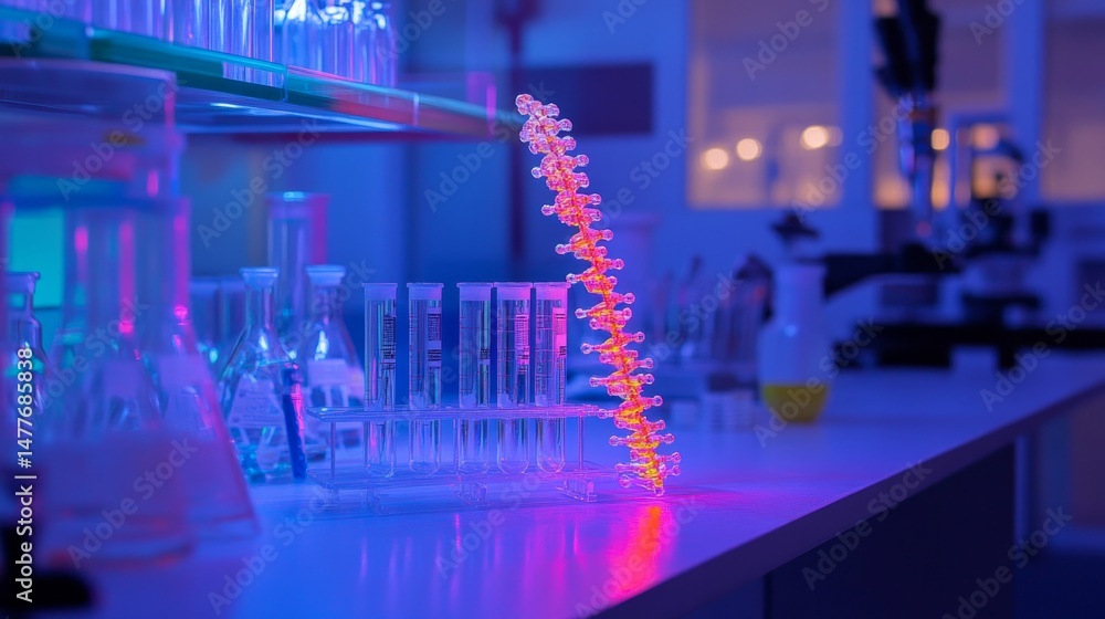 Aufkleber scientific dna model display in a laboratory illuminated environment educational content from a clos