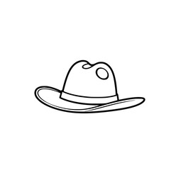 Cowboy hat, hand drawn image: A simple sketch, a traditional cowboy hat, rendered in fine lines, embodies the spirit of the Wild West and evokes a sense of adventure and classic Americana.