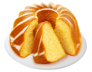 Prato com bolo de milho com açúcar e canela isolado em fundo transparente