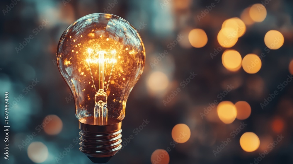 Poster illuminated light bulb concept studio setting high-quality photo creative environment close-up view 