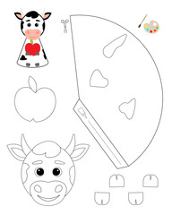 Cow template for coloring and building for games