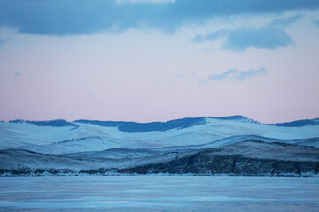 Ogoi island, Lake Baikal, winter landscape. Small sea