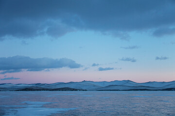 ice of Lake Baikal, winter landscape. Small sea