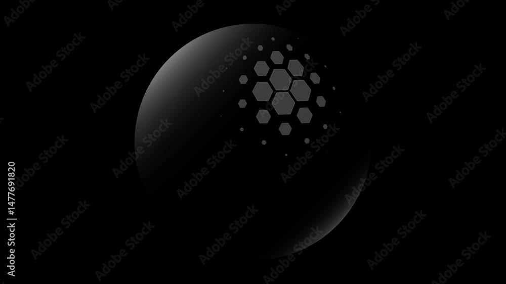 Poster futuristic spherical shield with hexagonal patterns and bubble-like energy surface, symbolizing cybe