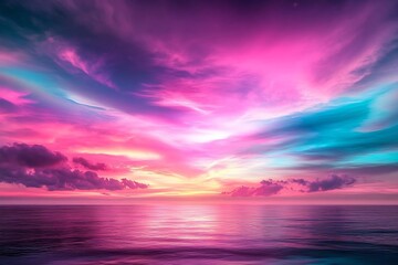 Vibrant seascape with cotton candy skies reflecting on tranquil waters
