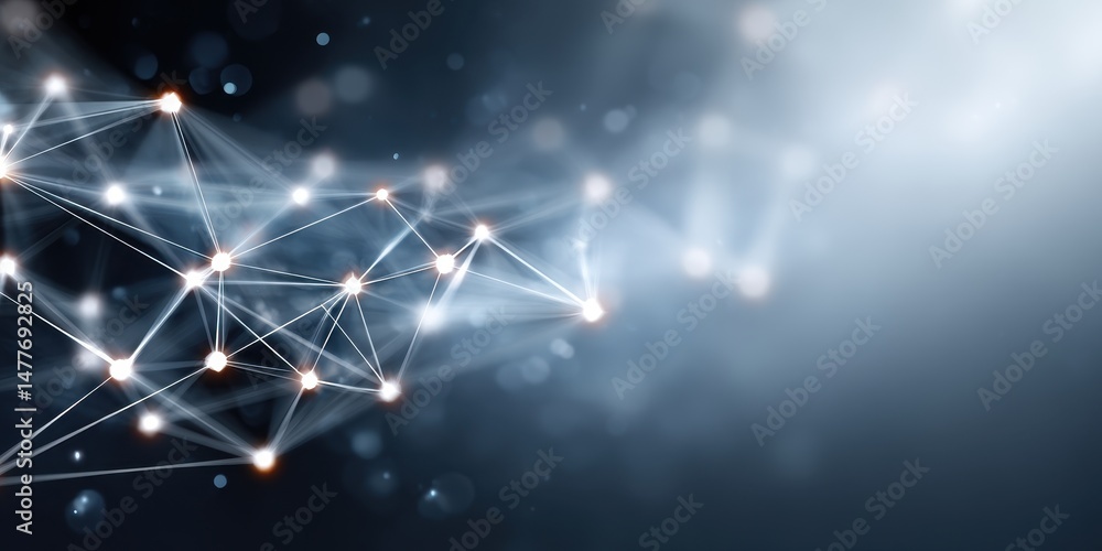 Aufkleber abstract network connection, glowing nodes and lines on dark blue background. digital technology con