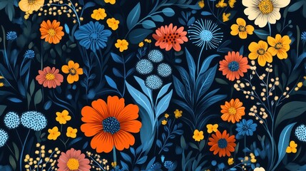 Vibrant floral pattern on a dark background