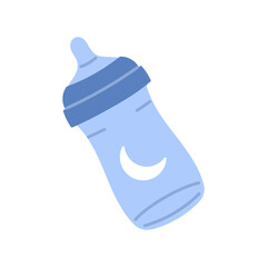 Baby bottle icon, infant feeding container with nipple cap, used for milk or formula feeding, parenting and childcare symbol isolated on white background flat vector illustration.