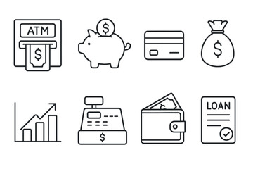 Money and Finance Line Icons Set vector