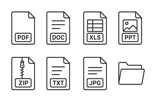 File Type Icons for Digital Documents and Folders vector