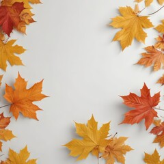 Fototapeta premium Several maple leaves in various stages of fall descent, stark white backdrop , leaves, fall, falling