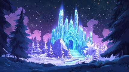 Fototapeta premium A magnificent, icy structure nestled in a snowy forest.