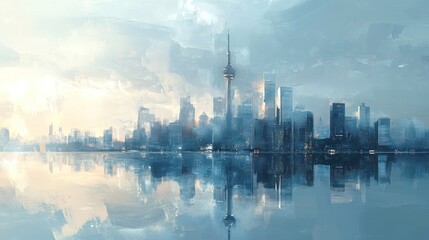 Urban Reflections, A Painted Skyline of Toronto at Water's Edge