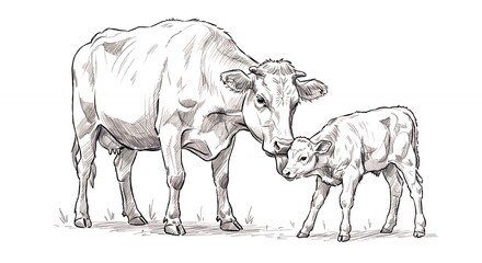 Fototapeta premium Cow and calf illustration