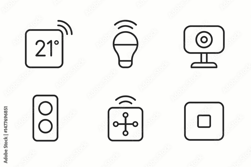 Poster smart home line icons for automation and control vector