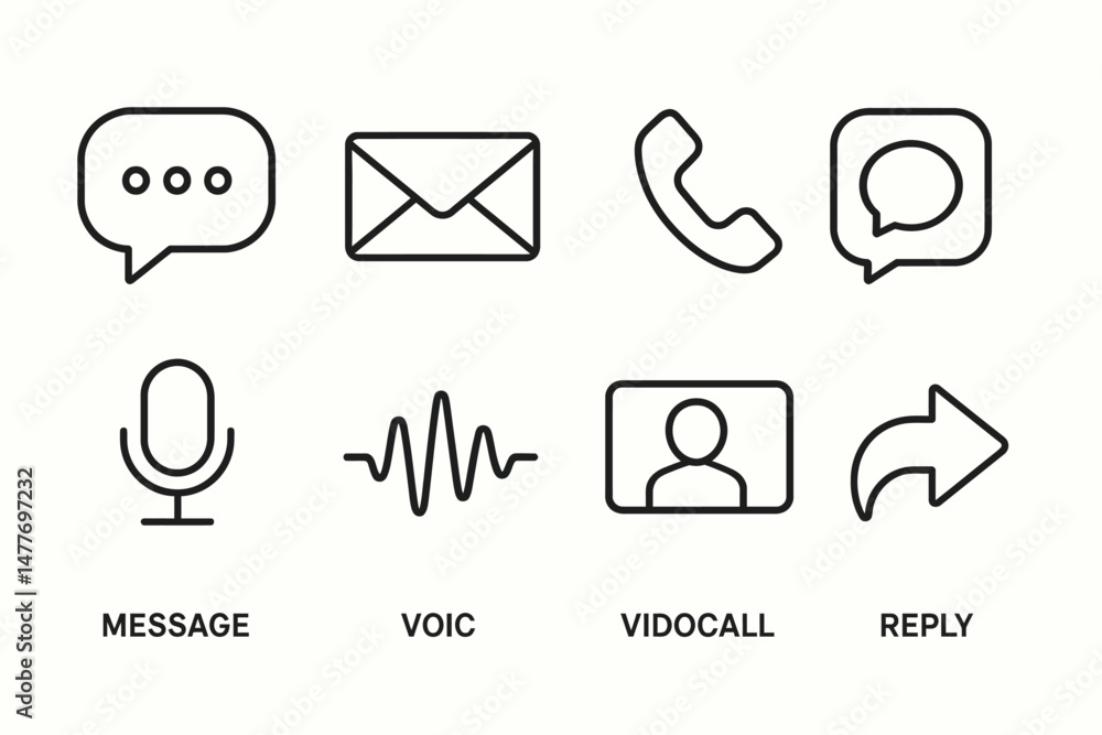Poster communication icons set for messaging apps vector